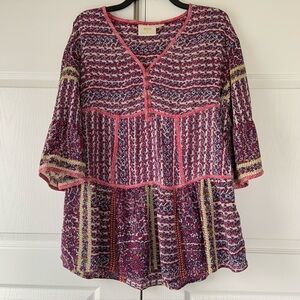 Anthropologie Maeve Lilyana Rose Boho Tiered Top 100% Silk Xtra Small
